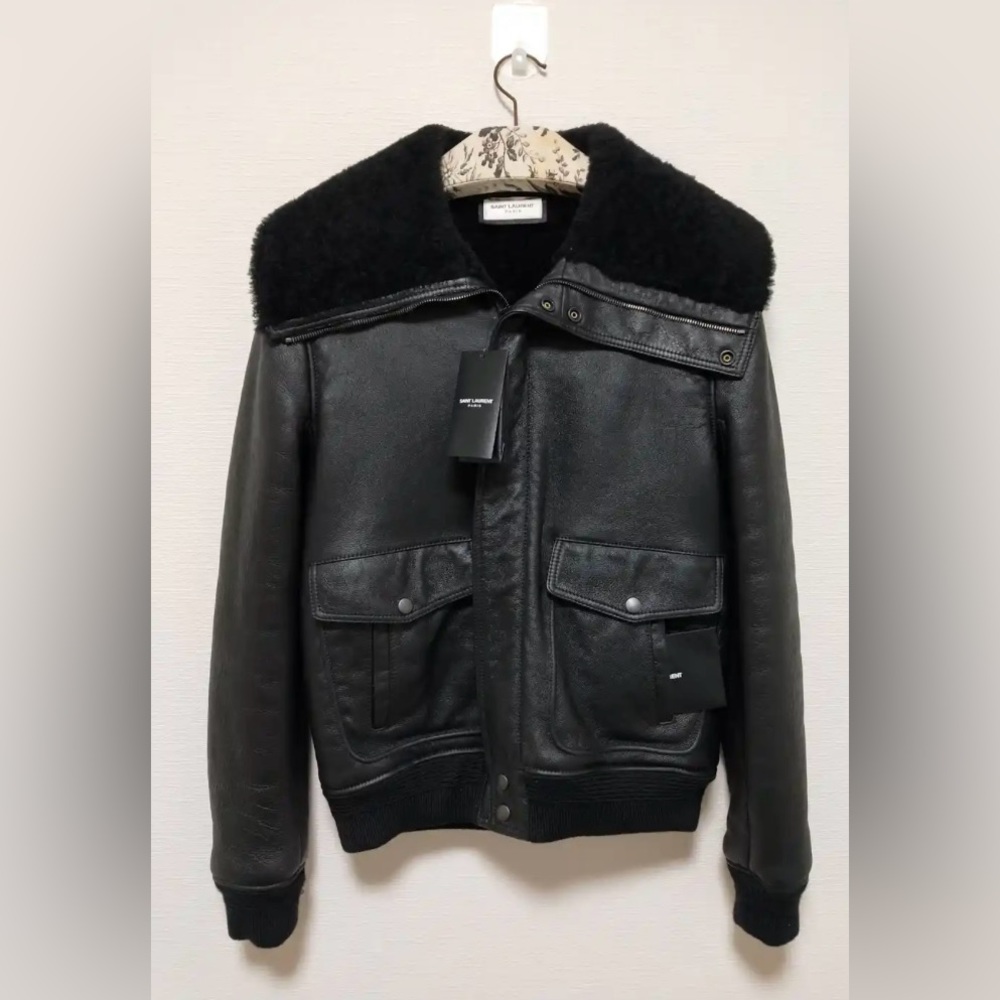 Saint Laurent Paris Leather Shearling Collar Jacket